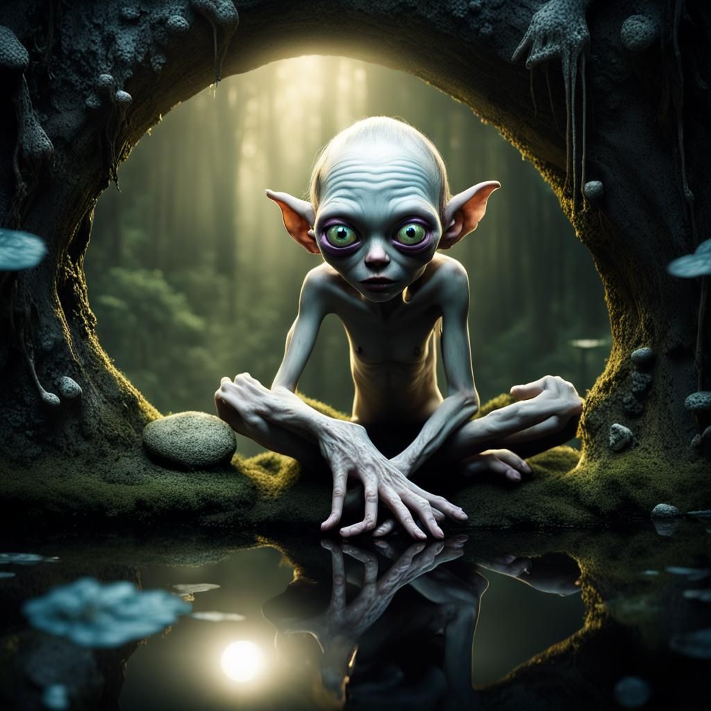 Gollum and the Ring in Stop-Motion Animation Style