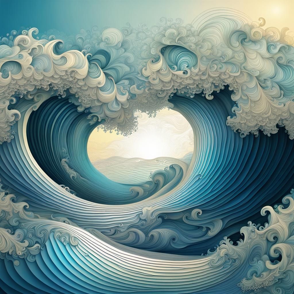 Abstract Ocean Scene with Fractal Vector Elements