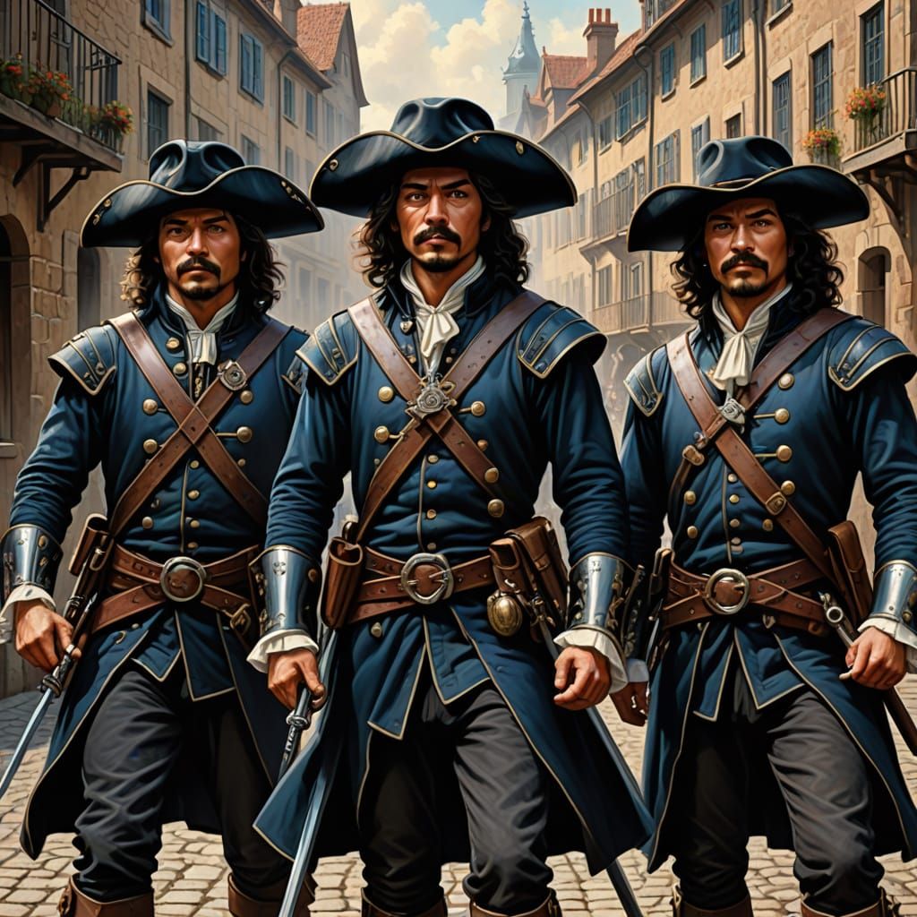 Three Musketeers in the Style of Justin Gerard