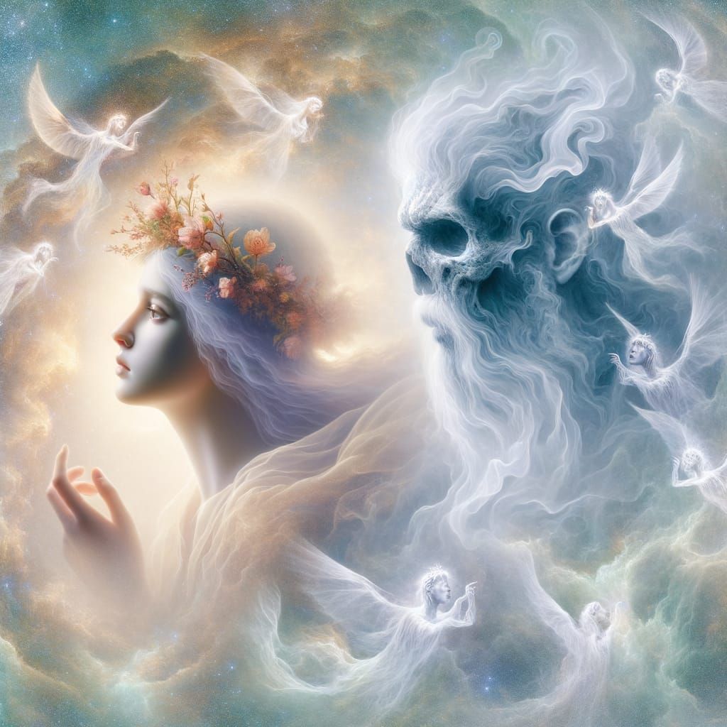 Goddess of Spring and Hades in Ethereal Embrace