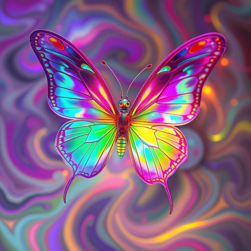 Iridescent Butterfly Creature in Futuristic Style