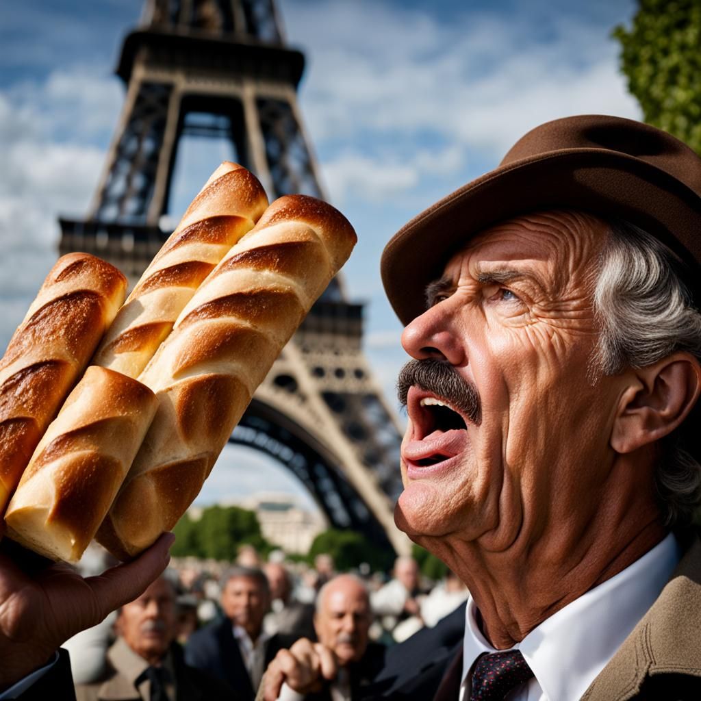 Frenchman Yelling Near Eiffel Tower: Professional Portrait