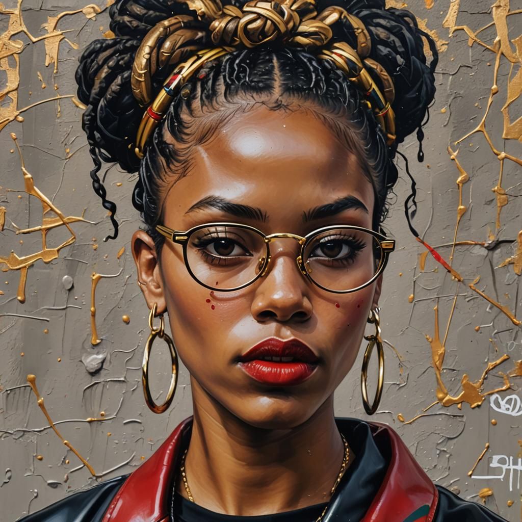 African American Woman Portrait in Street Art Style