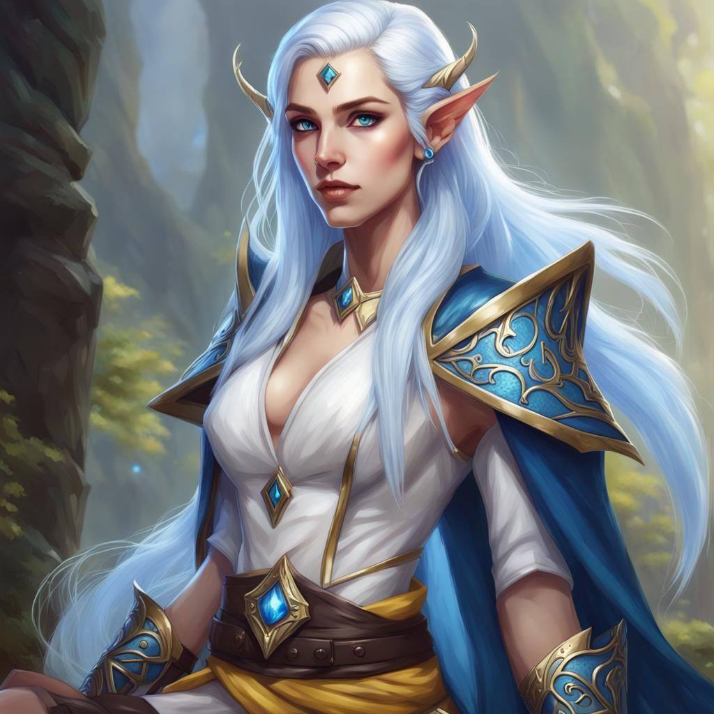 High Elf Sorceress with Dragon in Fantasy Art