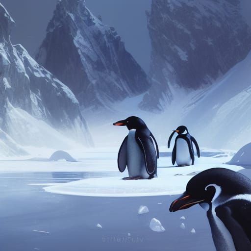 Penguin Slides on Ice: Hyperdetailed Concept Art