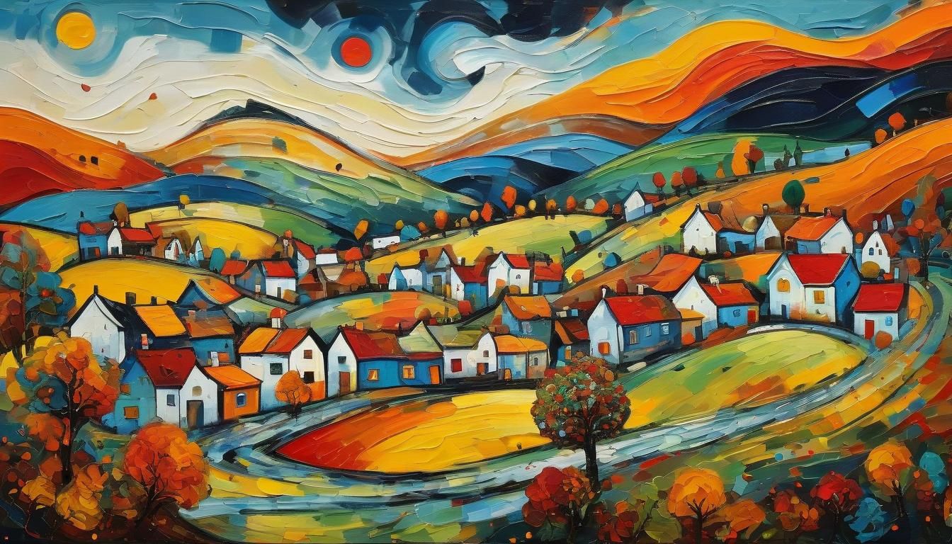 Abstract Village Scene in Autumnal Colors