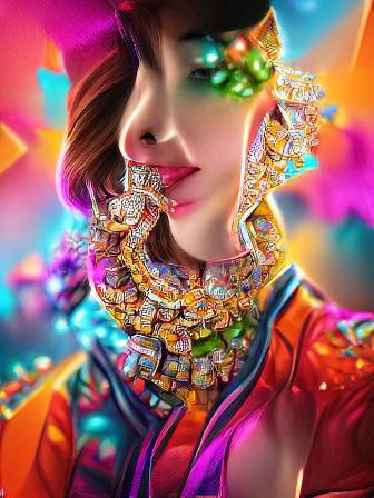 Hyperrealistic Woman with Colorful Clothing & Futuristic Jew...