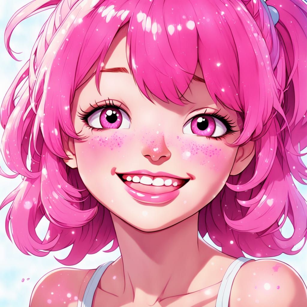 Pink Hair and Lips in 80s Anime Style