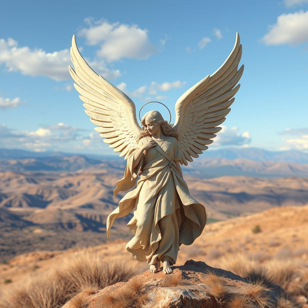 Serene Angel with Feathered Wings