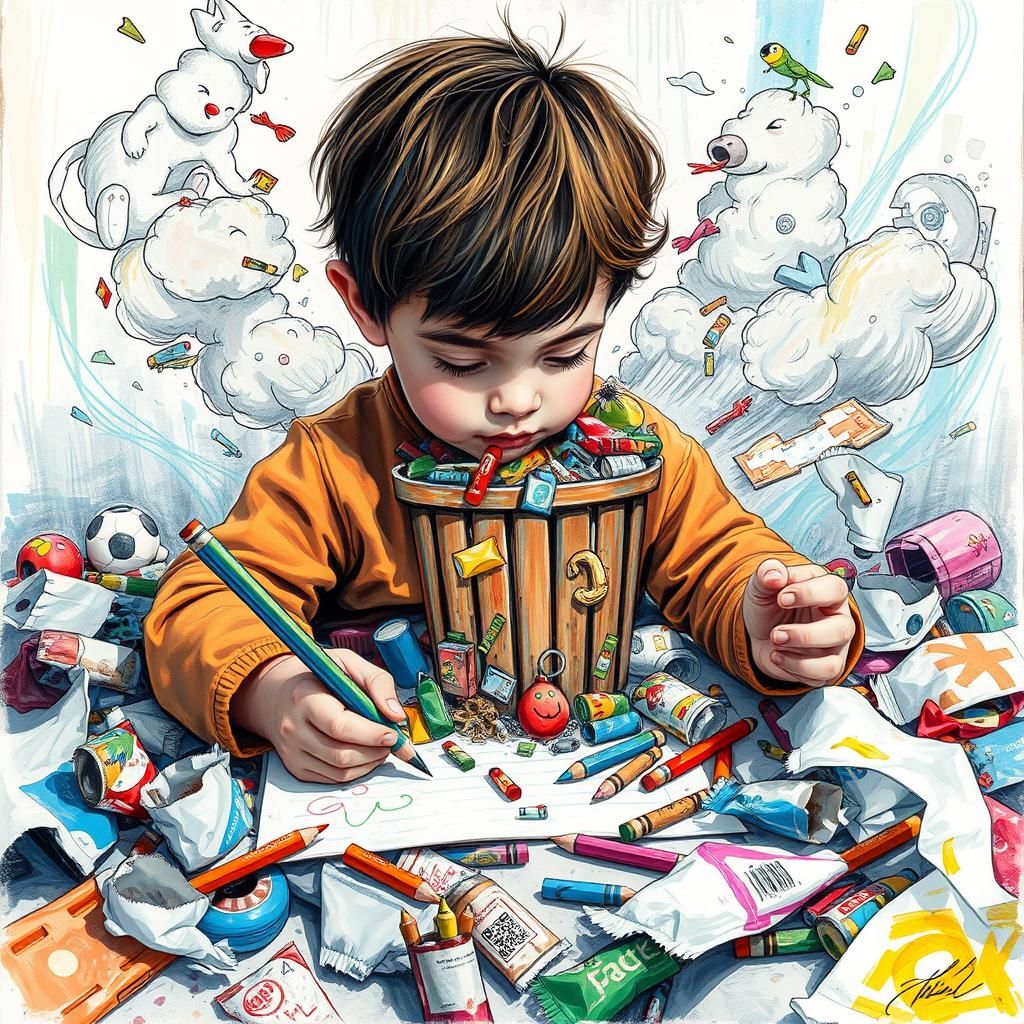 Child's Drawing: A Pollution Nightmare in Neon Futurism