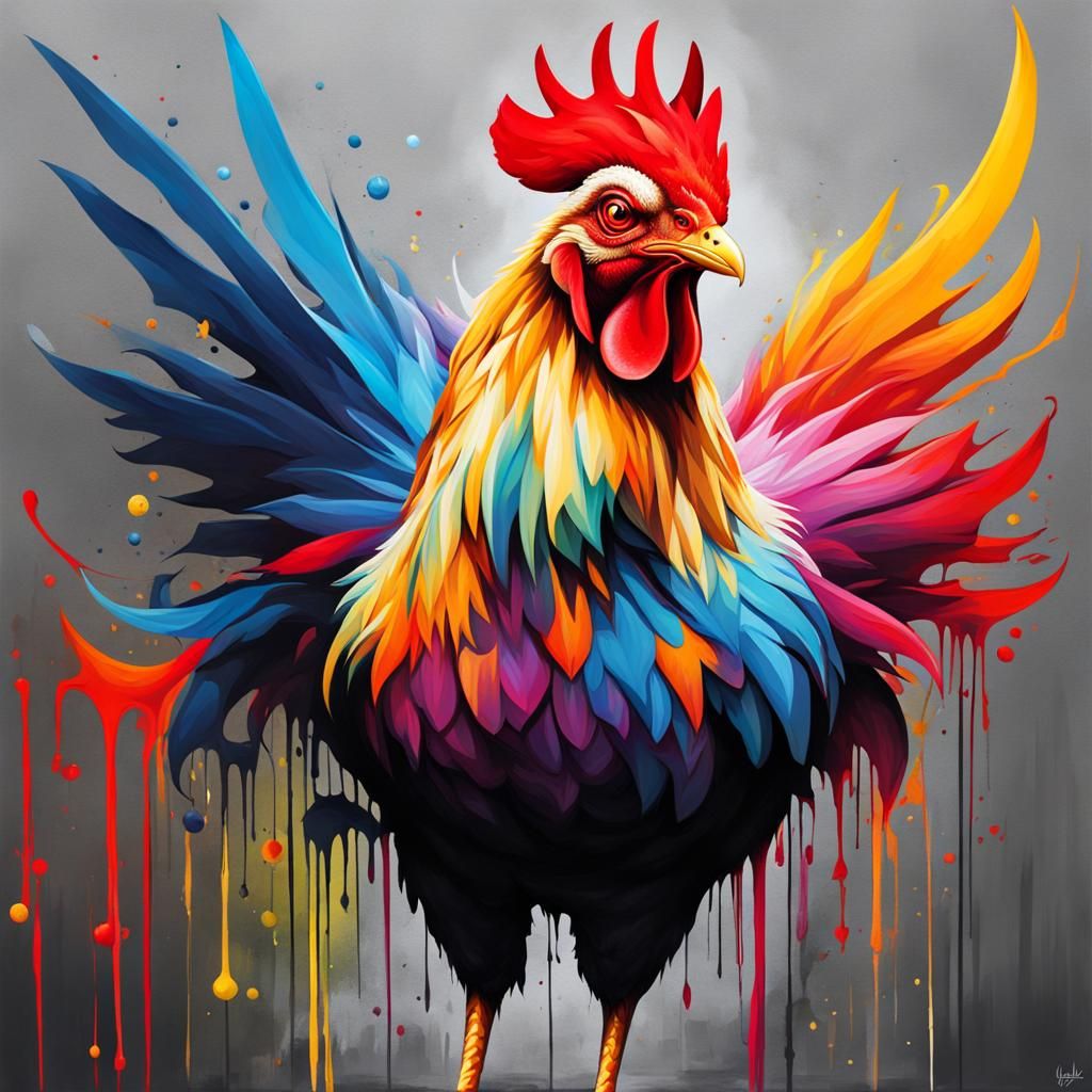 Headless Chicken with Dragon Wings in Graffiti Style