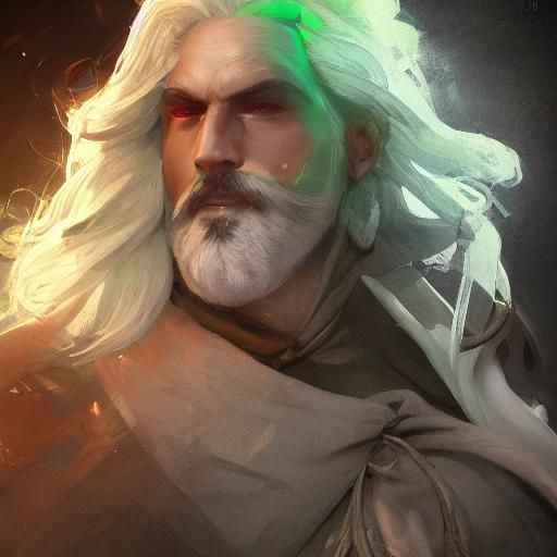 Water Genasi Portrait with Gold Staff