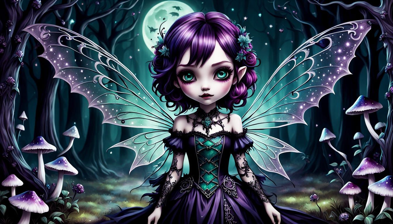 Gothic Fairy Emerges Under the Celestial Glow