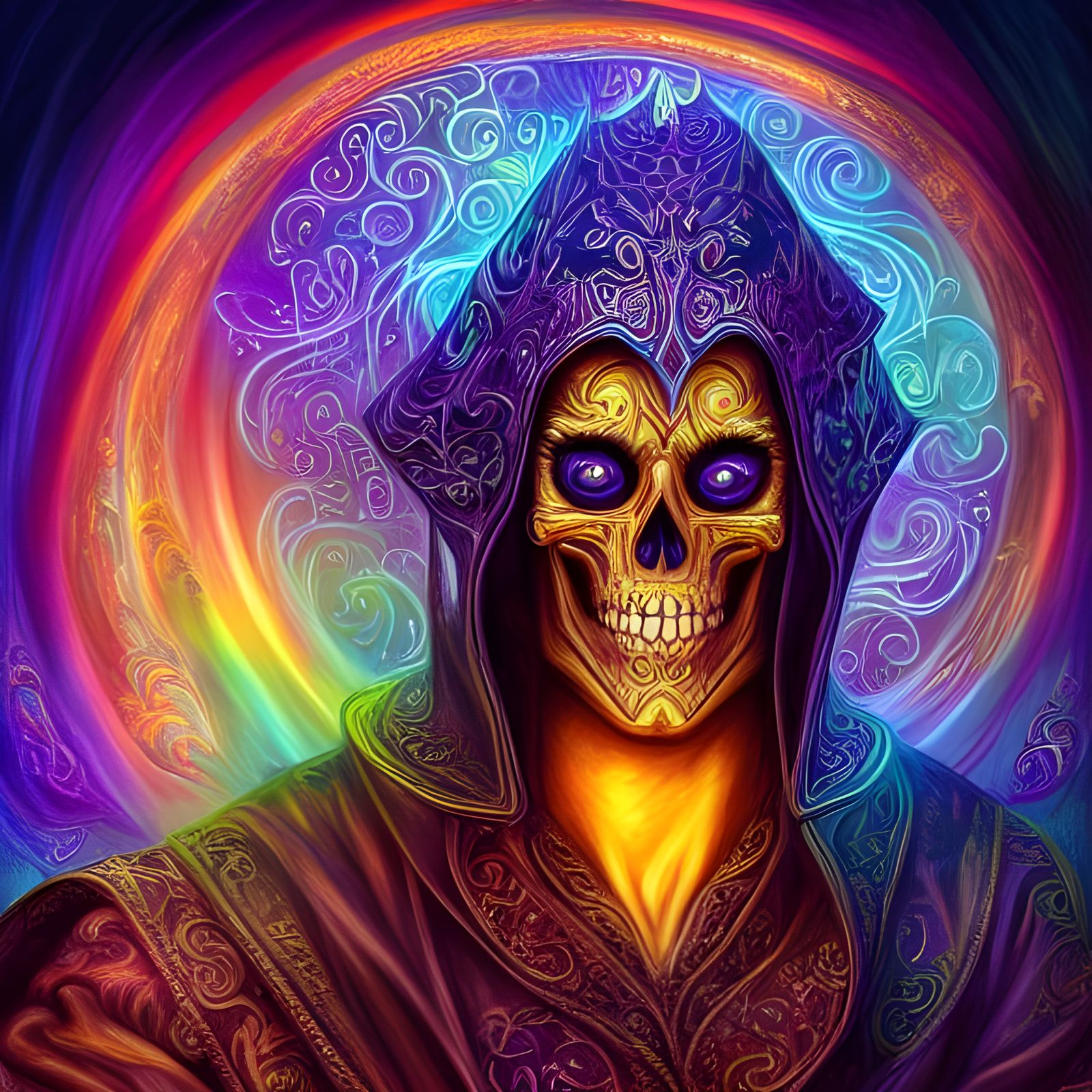 Handsome Sorcerer with Luminous Skull Magic, Fairycore Art