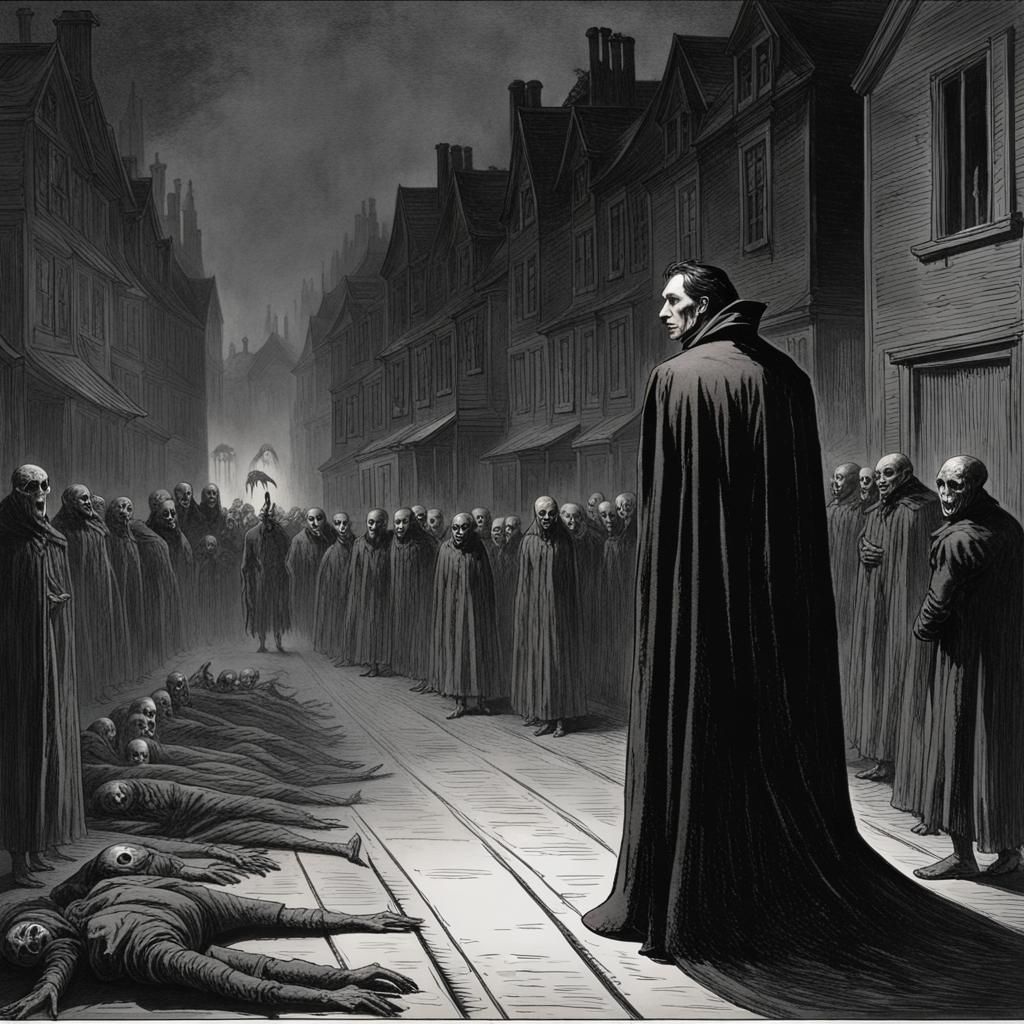 Vampire in a Dark Street: Horror Illustration