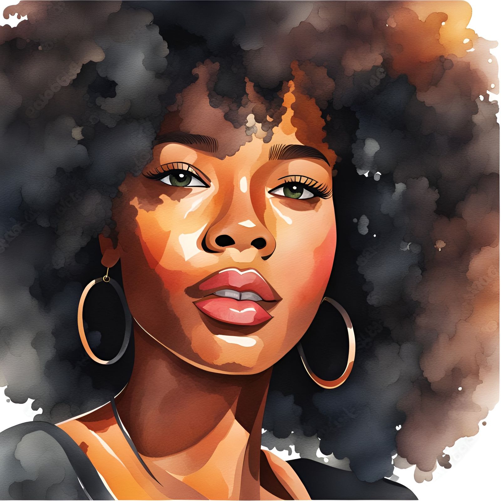 Black Girl with Natural Hair: Watercolor Clip Art