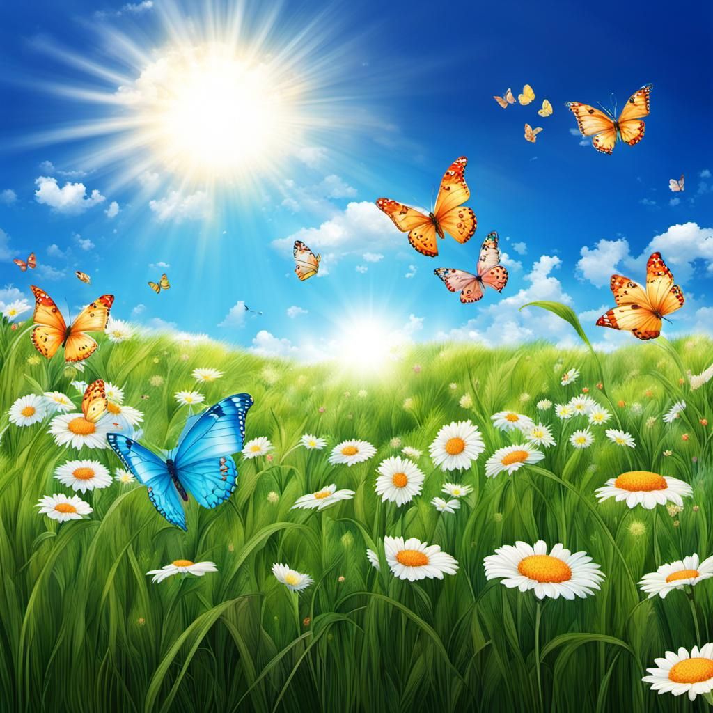 Children Playing with Butterflies in a Sunny Meadow