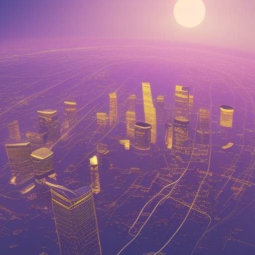 Astronaut Over Los Angeles Sunset: Purple Digital Art