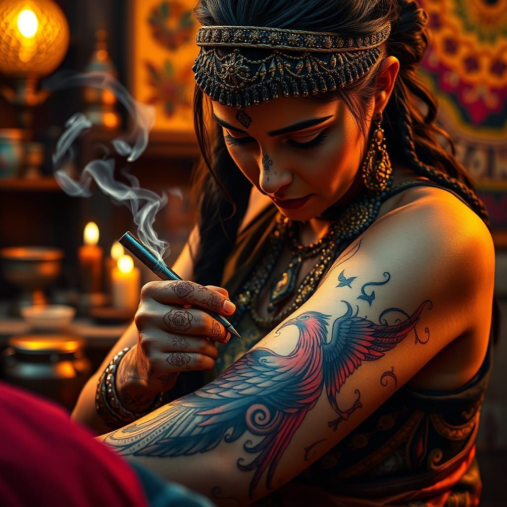 Egyptian Tattoo Artist Creates Phoenix in Hyperrealistic Gra...