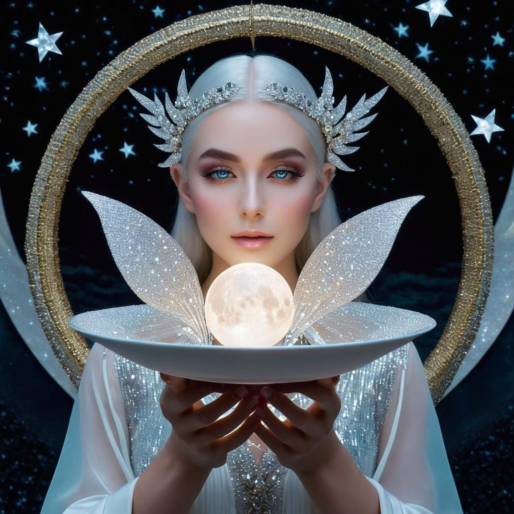 Mage's Hands Holding Moonlight in Psychedelic Art Style