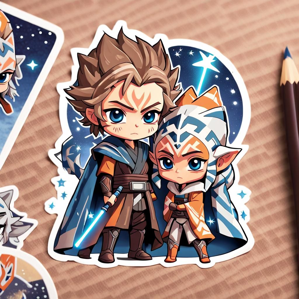 Cute Anakin and Ahsoka Chibi Art Sticker
