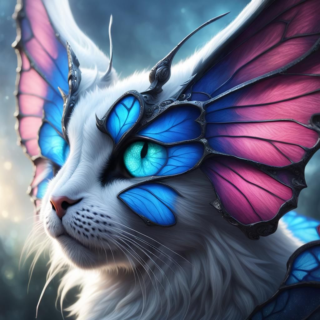 Magical Dragon-Cat with Butterfly Wings