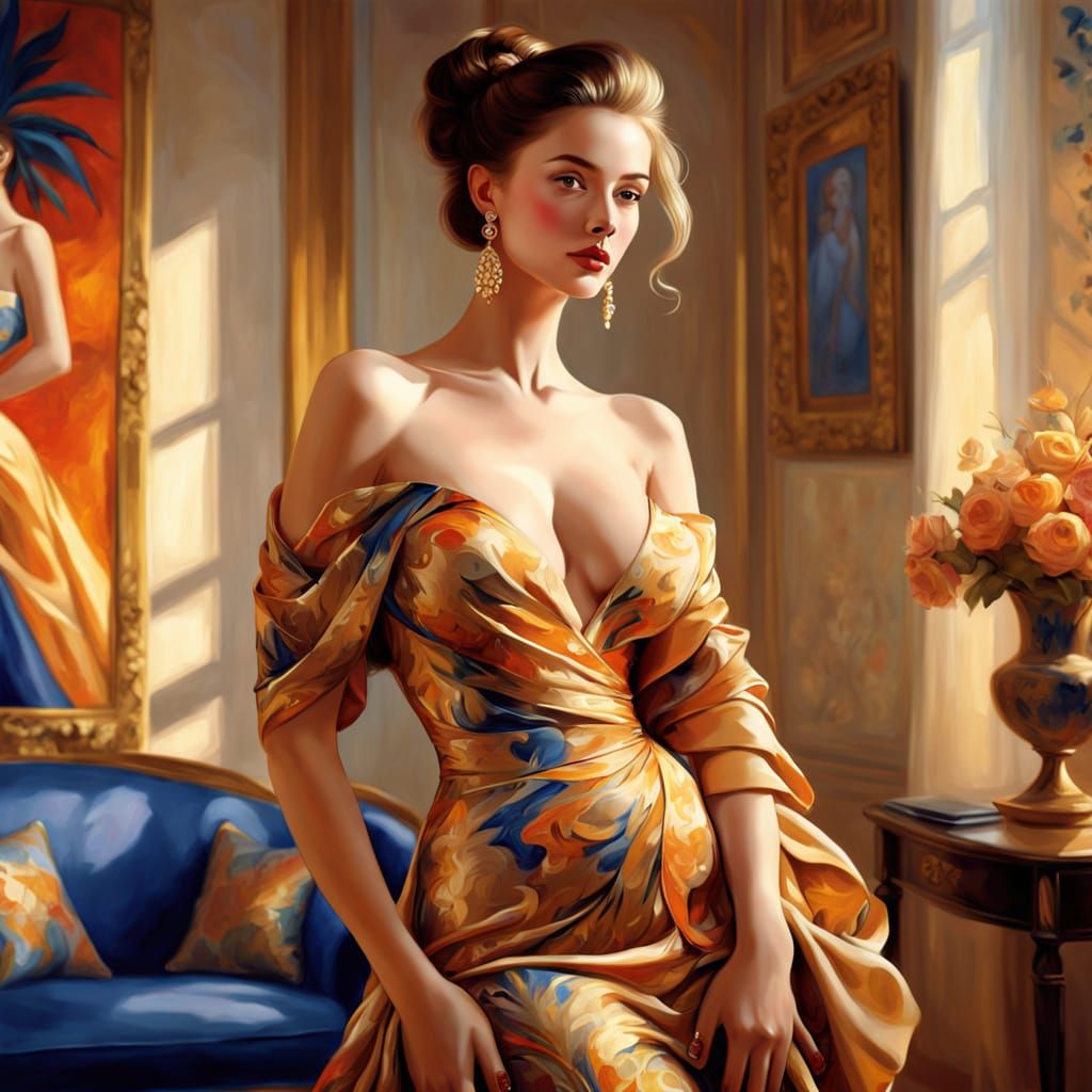 Elegant Vogue Portrait in Oil Painting Style
