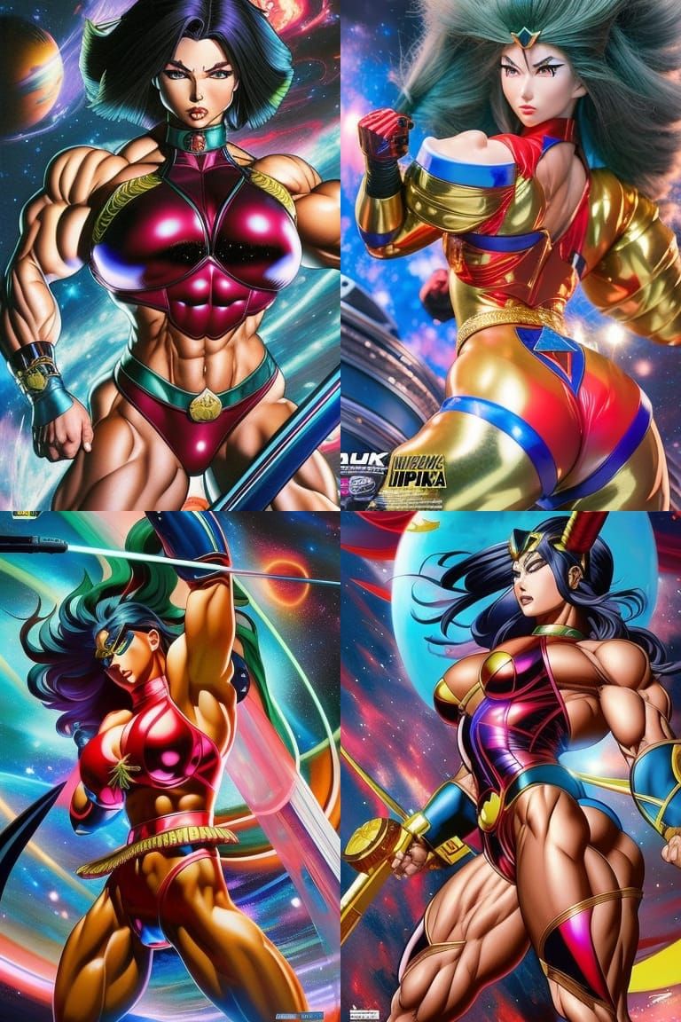 Anime Muscle Woman in Galactic Multiverse