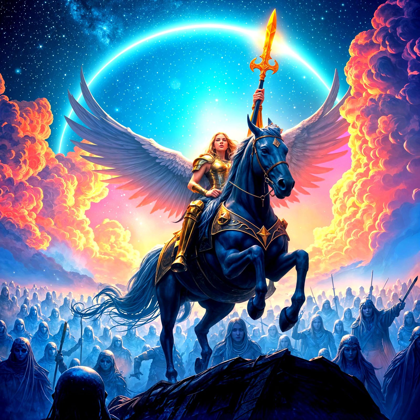 Valkyrie with Starlight Wings in Norse Setting