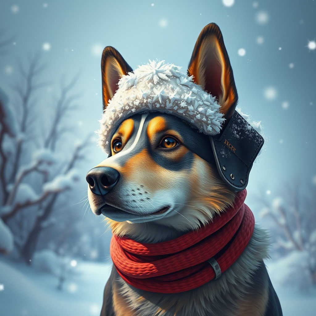 Dog in Winter Hat: High-Fantasy Landscape