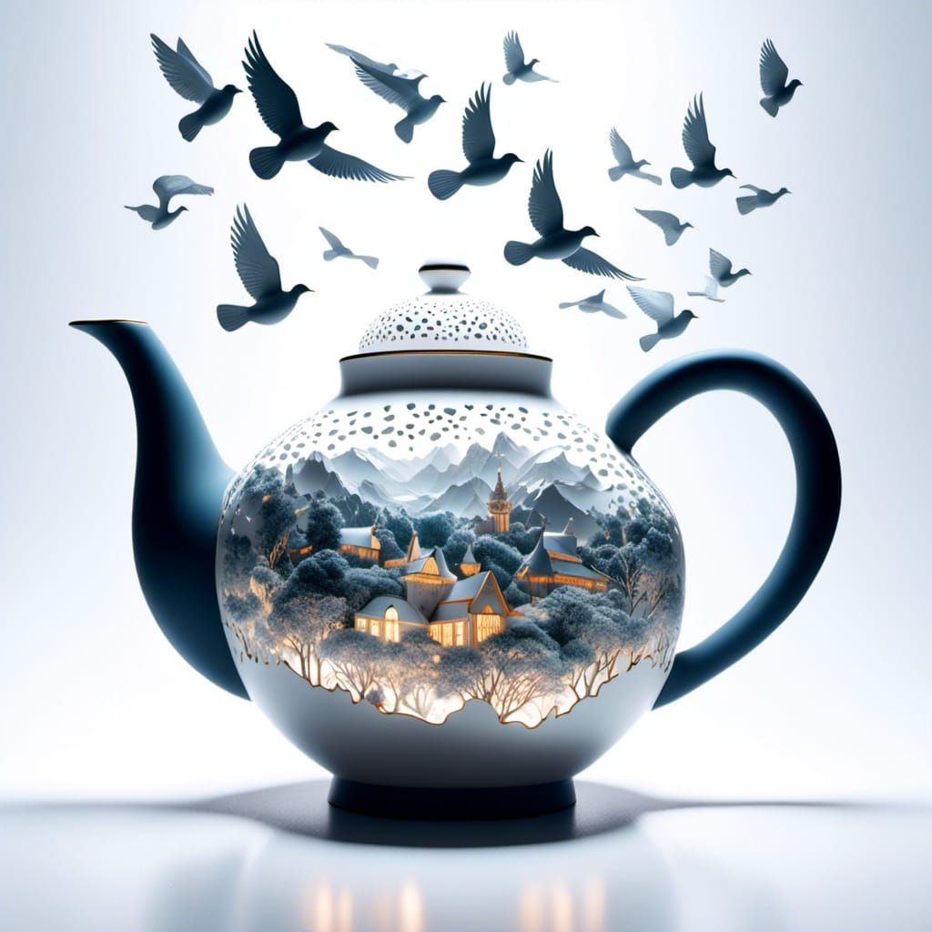 Dove-Shaped Teapot Unleashes Doves Under Full Moon