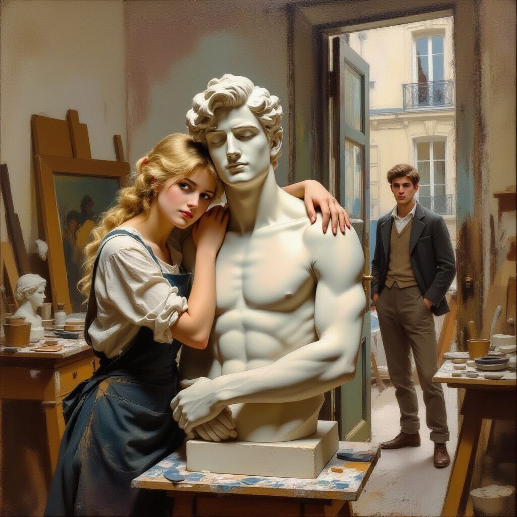 Sculptor's Love: A Living Masterpiece in 1910s Paris