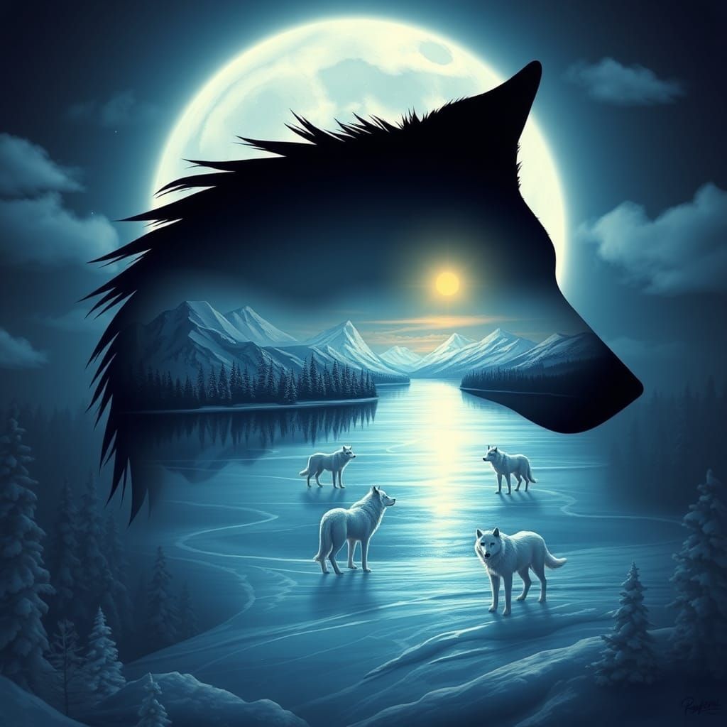 Wolf Silhouette Reveals Winter Dreamscape