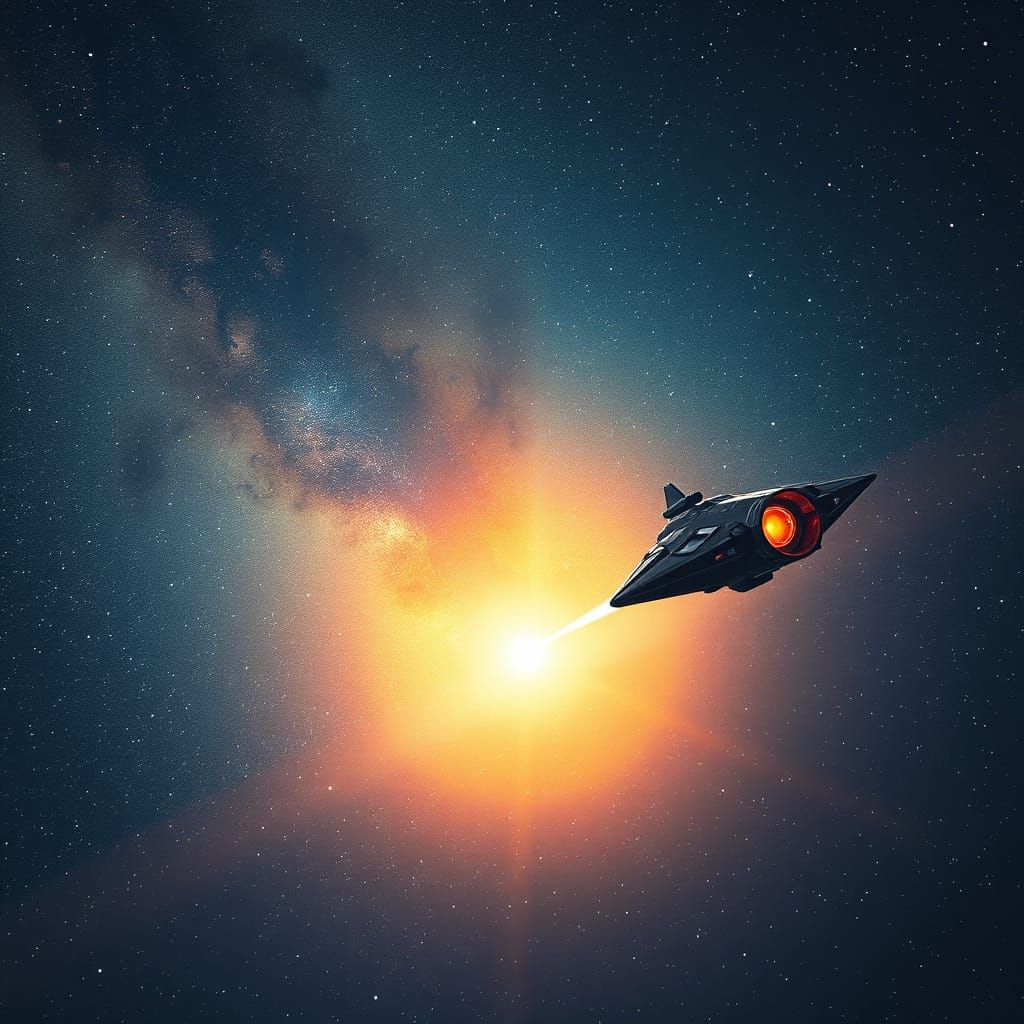 Rocinante Spaceship Navigating the Cosmos in Dreamlike Scene