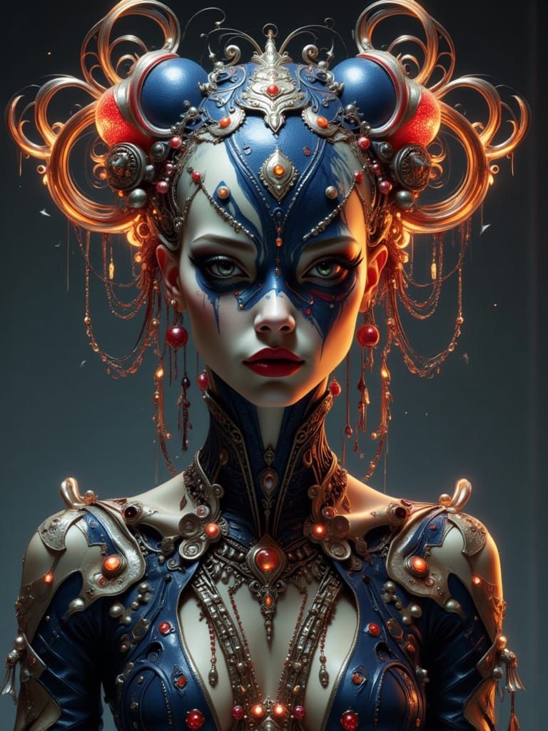 Alien Vogue Portrait in Deco Surreal Style