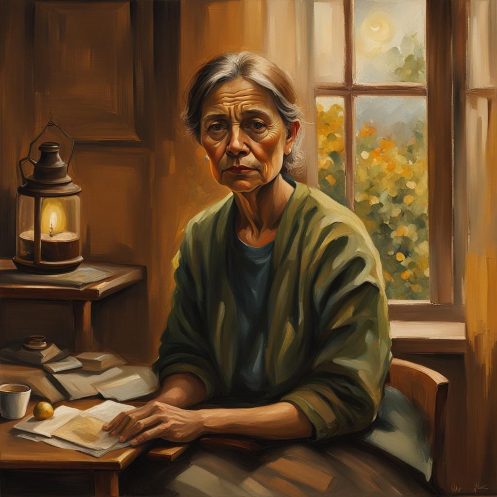 Woman in Oil Painting with Warm Lighting