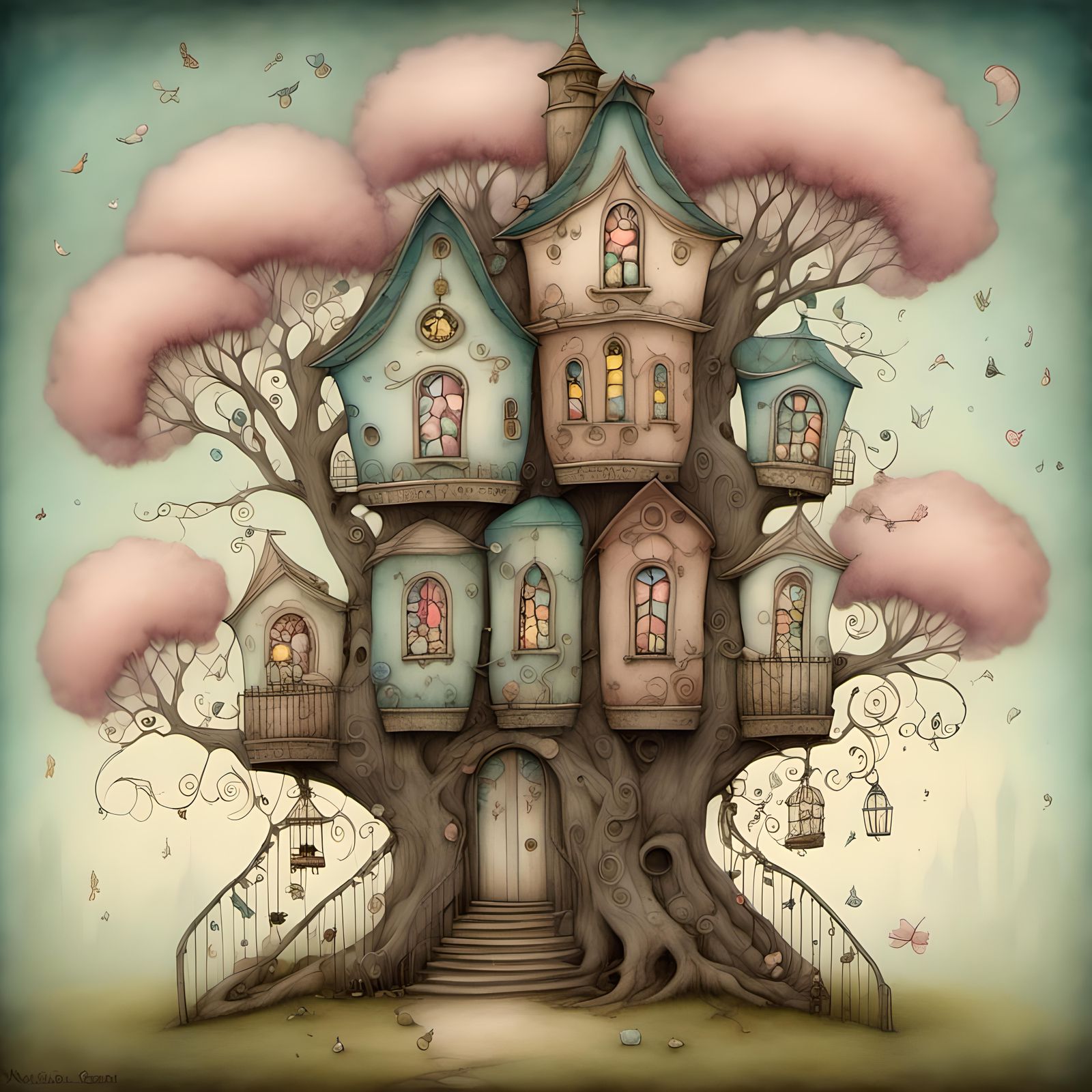 Doodle Style Treehouse with Church Elements