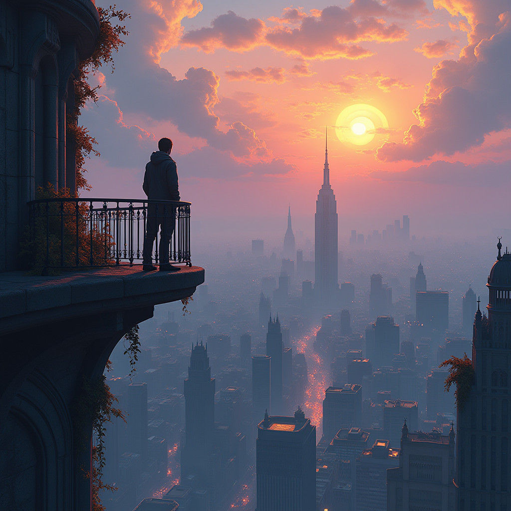 Urban Cityscape Balcony View in Fantasy Concept Art Style