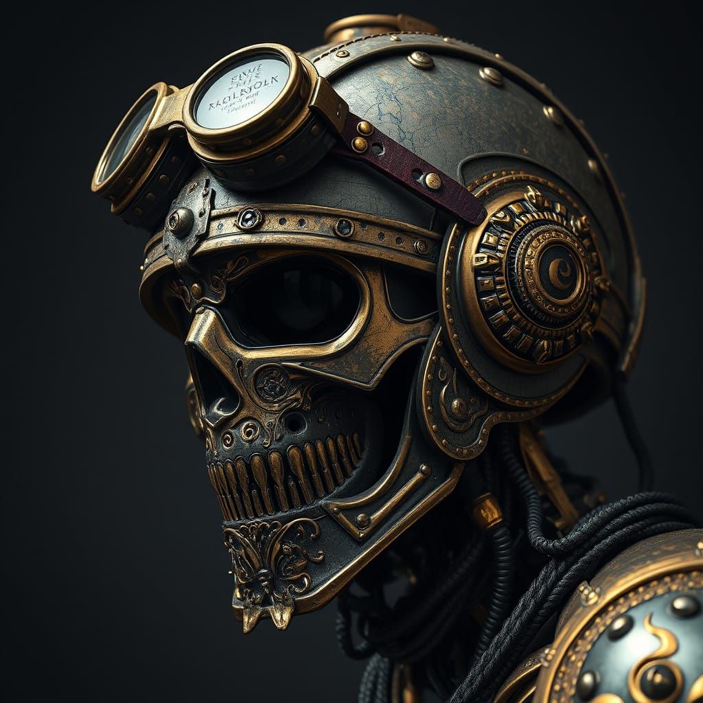 Cyborg Conquistador Head in Industrial Gothic Style