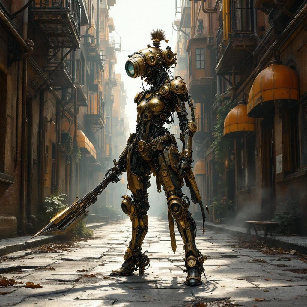 Steampunk Girl in Victorian Cityscape