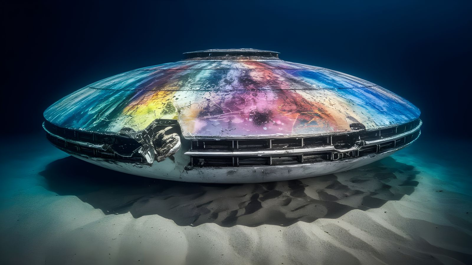 Underwater UFO Crash Site in Vibrant Graffiti Art