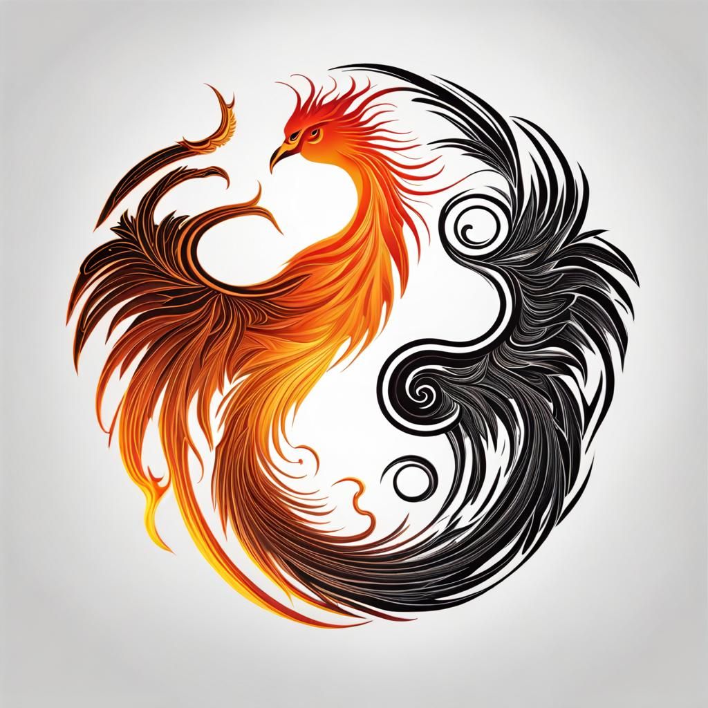 Phoenix in Yin Yang: Digital Art in 6k
