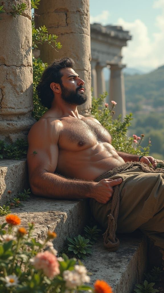 Rugged Greek Ruin Portrait in Cinematic Style