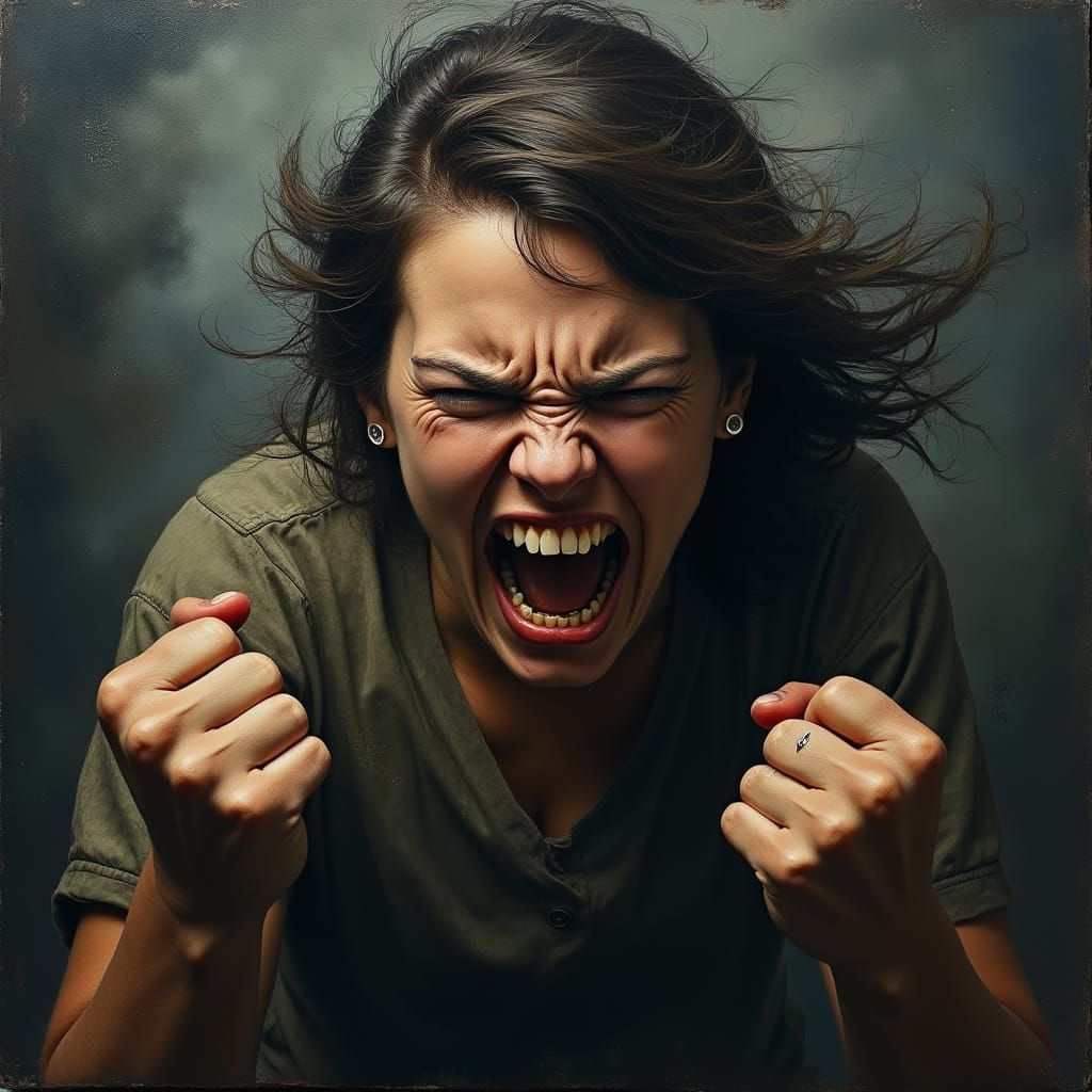 Angry Woman in Fierce Storm