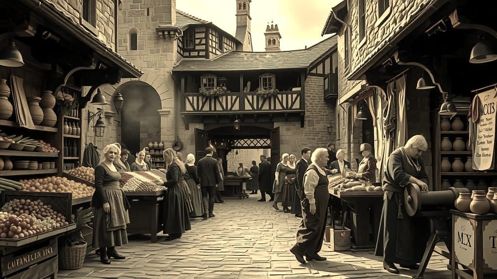 Medieval Market Square Scene in Vibrant Detail