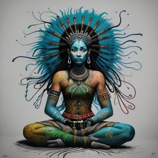 Shamaness in Forest: Basquiat-Inspired Street Art