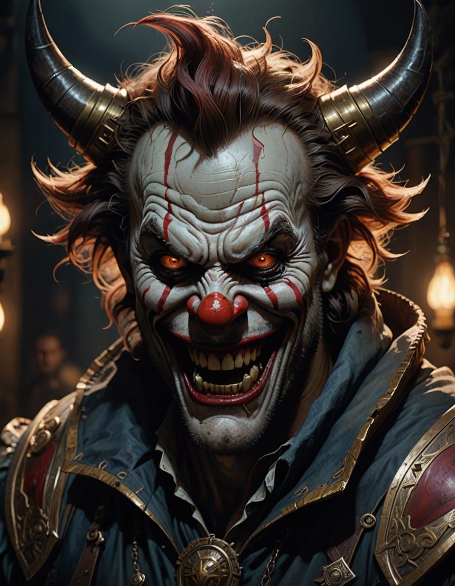 Menacing Demon Clown Portrait in Dark Fantasy Style