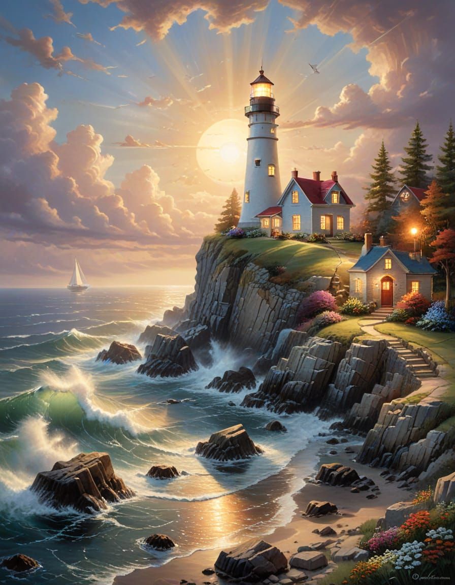 Lighthouse Scene Inside Giant Lightbulb