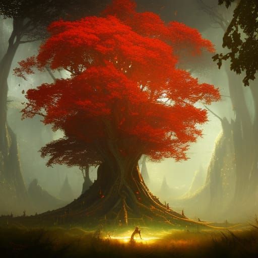 Elven Tree of Wisdom: Dark Fantasy Art