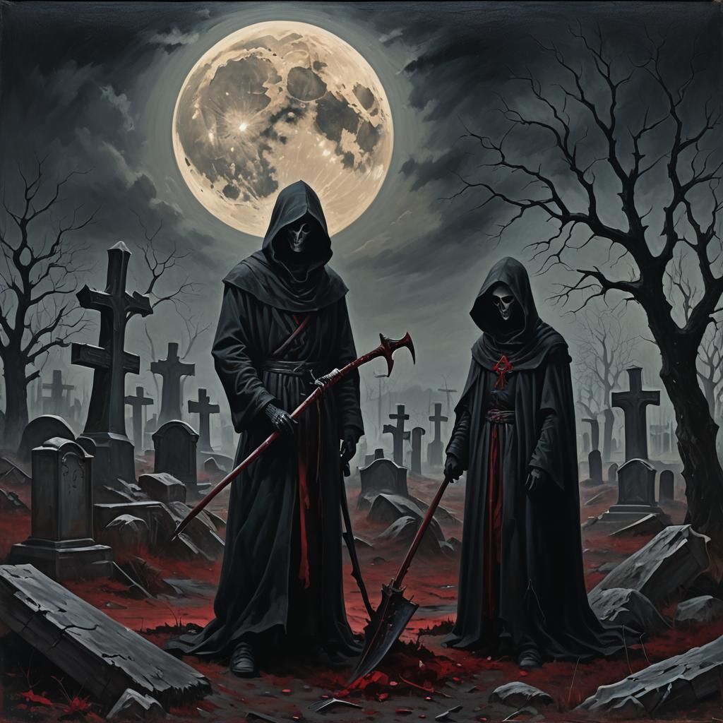 Dark Surrealism: The Grim Reaper in Desolate Graveyard